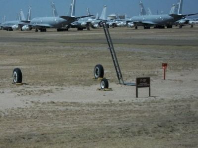 An F-117 Stealth Fighter on display at Davis–Monthan Air Force Base.