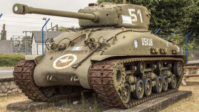 The mighty M4A3E8 Sherman tank on display.